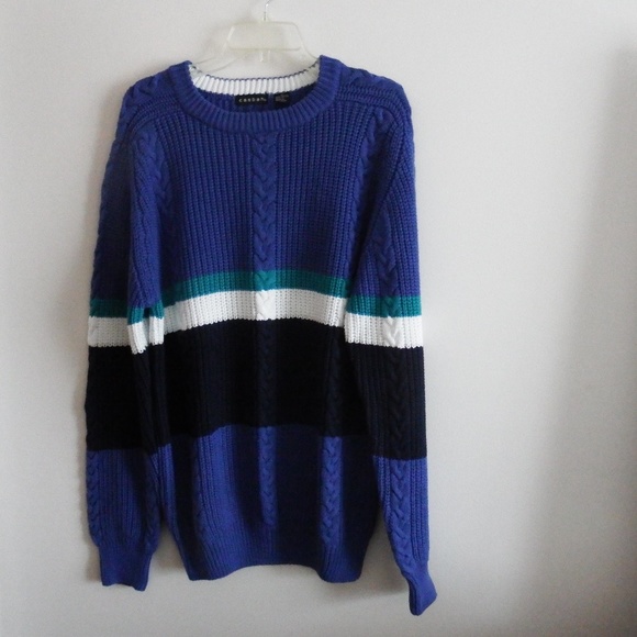 Casbah Other - Mens Blue White Teal Cable Knit Sweater L